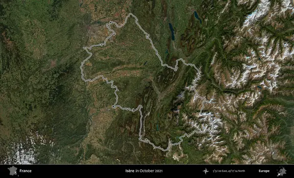 Isere. Copernicus Sentinel 'in Ekim 2021' de çekilen uydu görüntüsünde Fransa 'nın idari bölgesinin ana hatları belirlendi.