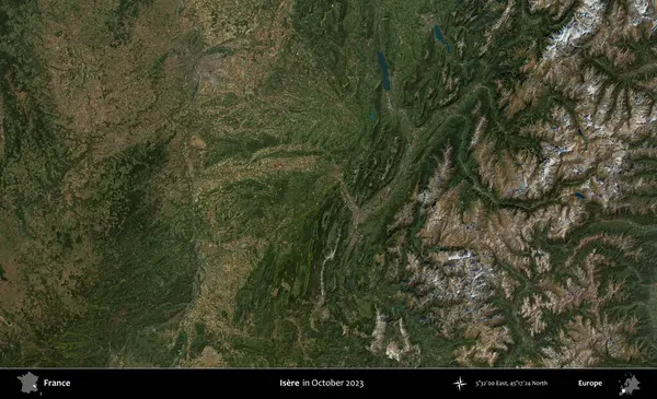 Isere. Copernicus Sentinel 'in Ekim 2023' te çekilmiş uydu görüntüsü üzerine Fransa 'nın idari bölgesi.