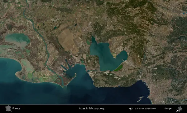 Istres. Copernicus Sentinel 'in Şubat 2023' te çekilmiş uydu görüntüsü üzerine Fransa 'nın idari bölgesi.