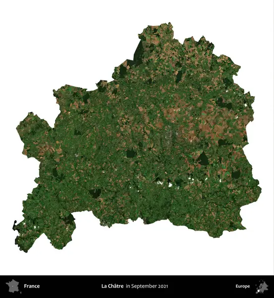 La Chatre 'de. Fransa 'nın idari bölgesi, Eylül 2021' de çekilen Kopernik Nöbetçi karolarından oluşan bir uydu görüntüsü üzerinde beyaza izole edildi.