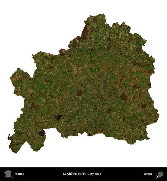 La Chatre 'de. Fransa 'nın idari bölgesi, Şubat 2022' de çekilen Kopernik Nöbetçi karolarından oluşan bir uydu görüntüsüyle beyaza izole edildi.