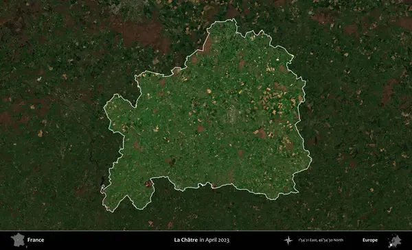 La Chatre 'de. Fransa 'nın idari alanı, Nisan 2023' te çekilen Kopernik Nöbetçi karolarından oluşan koyu renkli bir uydu görüntüsü üzerinde vurgulandı ve özetlendi.