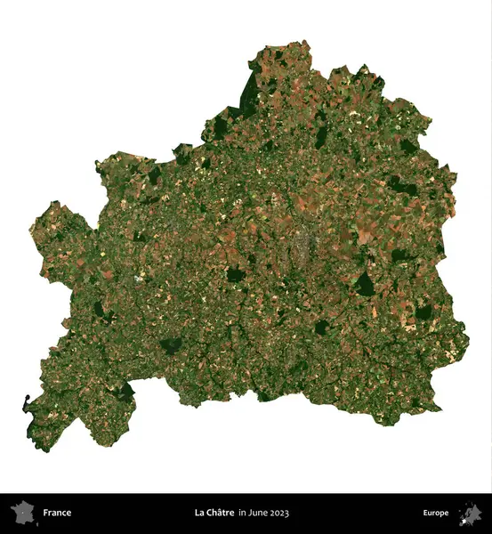 La Chatre 'de. Fransa 'nın idari bölgesi, Haziran 2023' te çekilen Kopernik Nöbetçi karolarından oluşan bir uydu görüntüsüyle beyaza izole edildi.