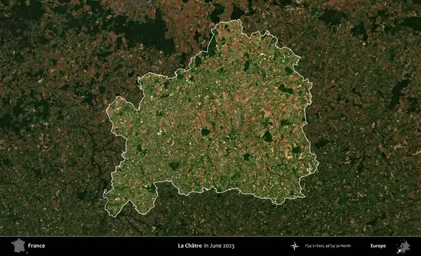 La Chatre 'de. Fransa 'nın idari alanı, Haziran 2023' te çekilen Kopernik Nöbetçi karolarından oluşan koyu renkli bir uydu görüntüsüyle vurgulandı ve özetlendi.