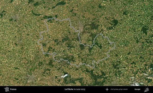 La Fleche. Haziran 2023 'te çekilen Copernicus Sentinel karolarından oluşan bir uydu görüntüsünde Fransa' nın idari bölgesinin ana hatları belirlendi.