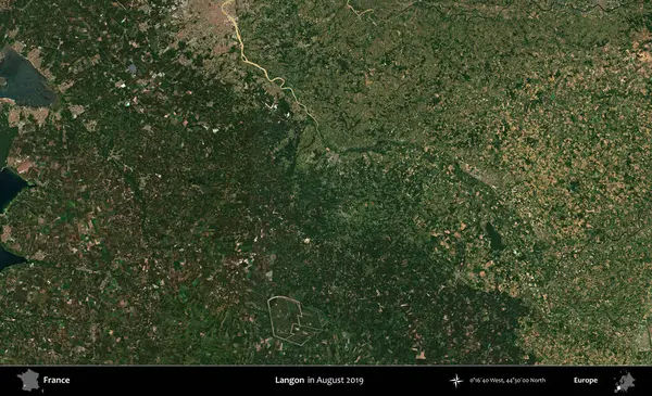 Langon. Copernicus Sentinel 'in Ağustos 2019' da çekilmiş uydu görüntüsü üzerine Fransa 'nın idari bölgesi.