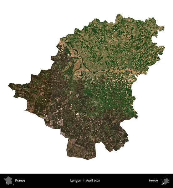 Langon. Fransa 'nın idari bölgesi, Nisan 2021' de çekilen Kopernik Nöbetçi karolarından oluşan bir uydu görüntüsü ile beyaza izole edildi.
