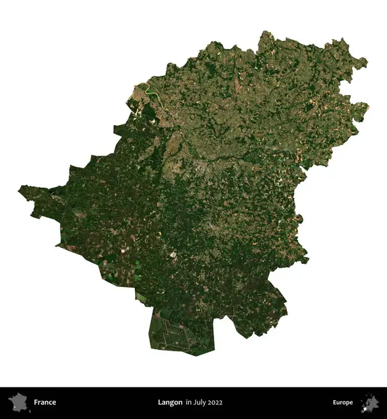 Langon. Fransa 'nın idari bölgesi, Temmuz 2022' de çekilen Kopernik Nöbetçi karolarından oluşan bir uydu görüntüsüyle beyaza izole edildi.