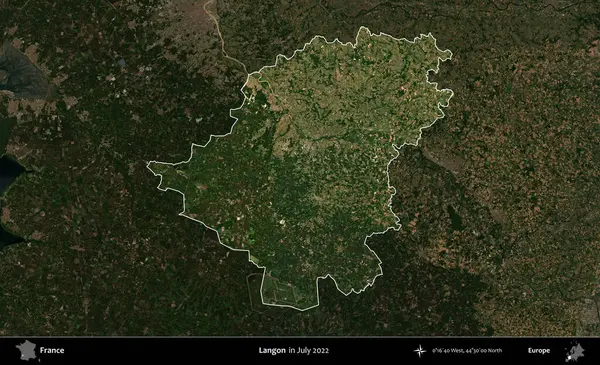 Langon. Fransa 'nın idari alanı, Temmuz 2022' de çekilen Kopernik Nöbetçi karolarından oluşan koyu renkli bir uydu görüntüsüyle vurgulandı ve özetlendi.