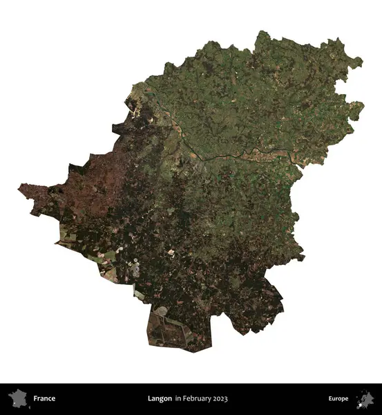 Langon. Fransa 'nın idari bölgesi, Şubat 2023' te çekilen Kopernik Nöbetçi karolarından oluşan bir uydu görüntüsüyle beyaza izole edildi.