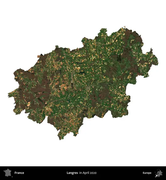 Langres. Fransa 'nın idari bölgesi, Nisan 2020' de çekilen Kopernik Nöbetçi karolarından oluşan bir uydu görüntüsüyle beyaza izole edildi.