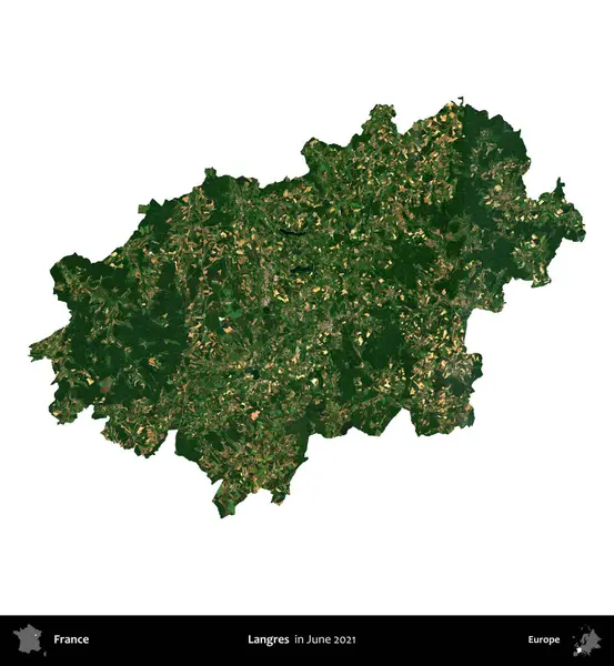 Langres. Fransa 'nın idari bölgesi, Haziran 2021' de çekilen Kopernik Nöbetçi karolarından oluşan bir uydu görüntüsüyle beyaza izole edildi.