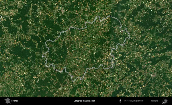Langres. Copernicus Sentinel 'in Haziran 2021' de çekilen uydu görüntüsünde Fransa 'nın idari bölgesinin ana hatları belirlendi.