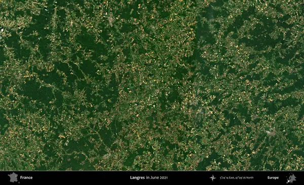 Langres. Copernicus Sentinel 'in Haziran 2021' de çekilmiş uydu görüntüsü üzerine Fransa 'nın idari bölgesi.