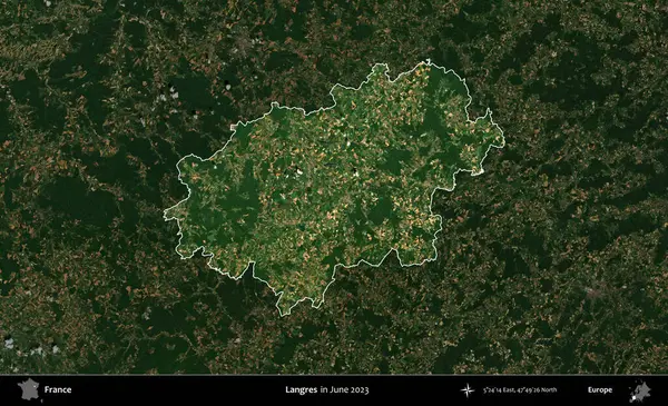 Langres. Fransa 'nın idari alanı, Haziran 2023' te çekilen Kopernik Nöbetçi karolarından oluşan koyu renkli bir uydu görüntüsüyle vurgulandı ve özetlendi.