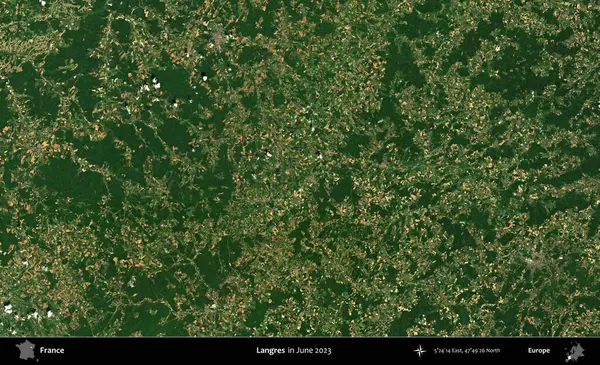 Langres. Copernicus Sentinel 'in Haziran 2023' te çekilmiş uydu görüntüsü üzerine Fransa 'nın idari bölgesi.