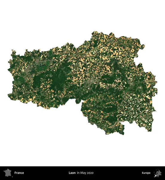 Laon. Fransa 'nın idari bölgesi, Mayıs 2020' de çekilen Kopernik Nöbetçi karolarından oluşan bir uydu görüntüsüyle beyaza izole edildi.