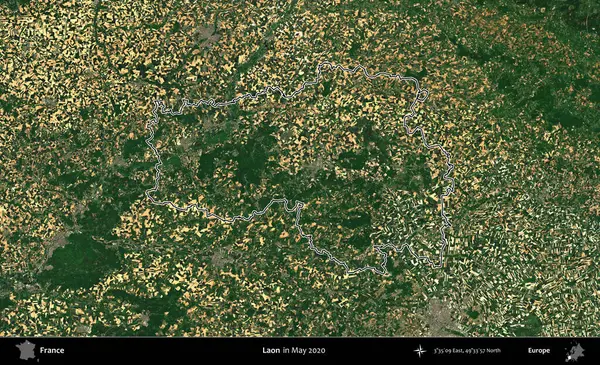 Laon. Mayıs 2020 'de çekilen Copernicus Sentinel karolarından oluşan bir uydu görüntüsünde Fransa' nın idari bölgesinin ana hatları belirlendi.