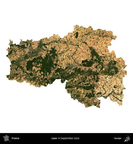Laon. Fransa 'nın idari bölgesi, Eylül 2020' de çekilen Kopernik Nöbetçi karolarından oluşan uydu görüntüsüyle beyaza izole edildi.