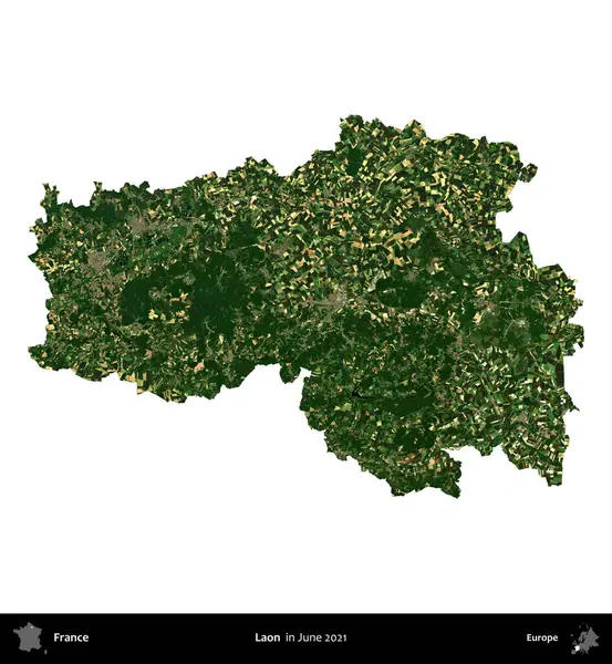 Laon. Fransa 'nın idari bölgesi, Haziran 2021' de çekilen Kopernik Nöbetçi karolarından oluşan bir uydu görüntüsüyle beyaza izole edildi.
