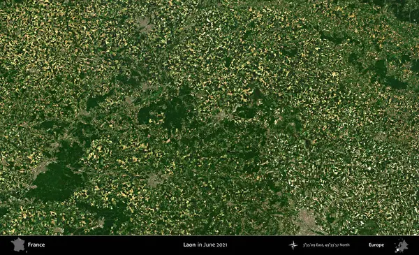 Laon. Copernicus Sentinel 'in Haziran 2021' de çekilmiş uydu görüntüsü üzerine Fransa 'nın idari bölgesi.