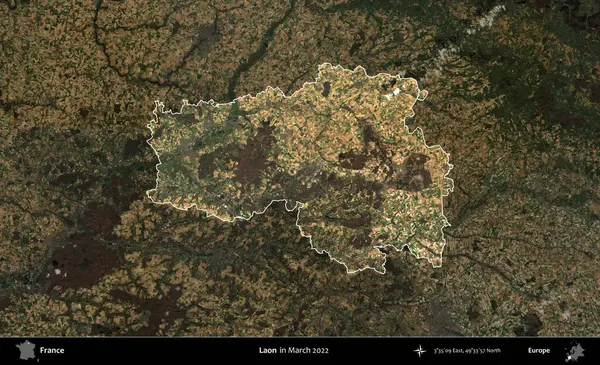 Laon. Fransa 'nın idari alanı, Mart 2022' de çekilen Kopernik Sentinel karolarından oluşan koyu renkli bir uydu görüntüsü üzerinde vurgulandı ve özetlendi.