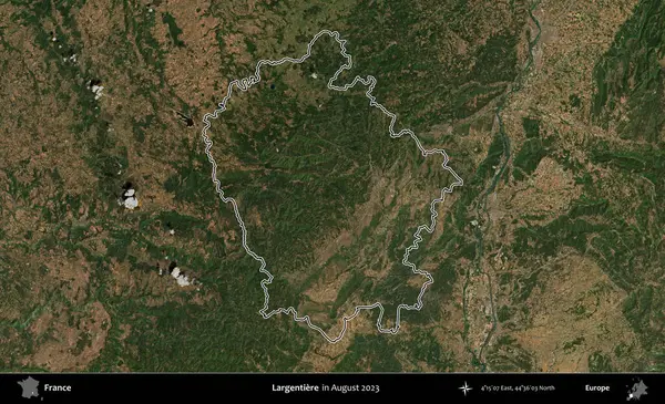 Largentiere. Copernicus Sentinel 'in Ağustos 2023' te çekilen uydu görüntüsünde Fransa 'nın idari bölgesinin ana hatları belirlendi.