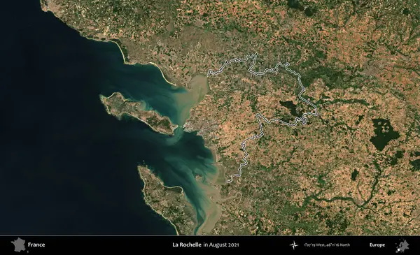 La Rochelle. Copernicus Sentinel 'in Ağustos 2021' de çekilen uydu görüntüsünde Fransa 'nın idari bölgesinin ana hatları belirlendi.