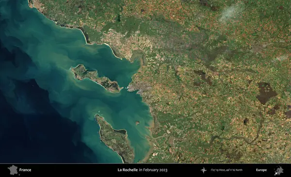 La Rochelle. Copernicus Sentinel 'in Şubat 2023' te çekilmiş uydu görüntüsü üzerine Fransa 'nın idari bölgesi.