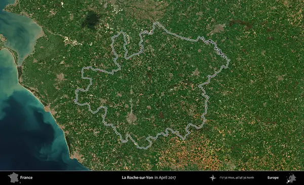 La Roche-sur-Yon. Nisan 2017 'de çekilen Kopernik Nöbetçi karolarından oluşan bir uydu görüntüsünde Fransa' nın idari bölgesinin ana hatları belirlendi.