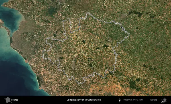 La Roche-sur-Yon. Copernicus Sentinel 'in Ekim 2018' de çekilen uydu görüntüsünde Fransa 'nın idari bölgesinin ana hatları belirlendi.