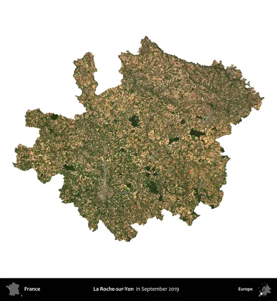 La Roche-sur-Yon. Fransa 'nın idari bölgesi, Eylül 2019' da çekilen Kopernik Nöbetçi karolarından oluşan uydu görüntüsüyle beyaza izole edildi.
