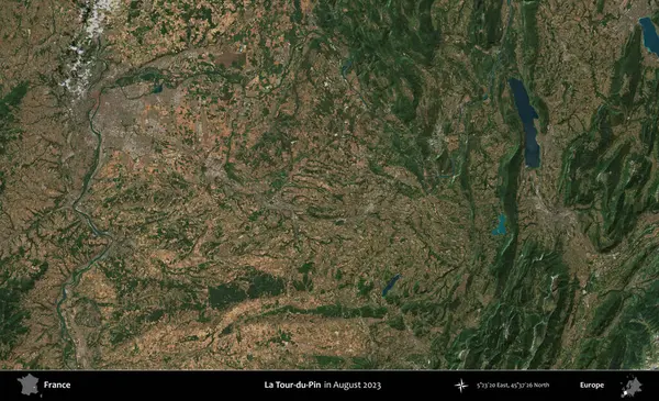 La Tour-du-Pin. Copernicus Sentinel 'in Ağustos 2023' te çekilmiş uydu görüntüsü üzerine Fransa 'nın idari bölgesi.