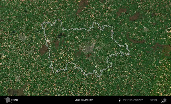 Laval. Nisan 2017 'de çekilen Kopernik Nöbetçi karolarından oluşan bir uydu görüntüsünde Fransa' nın idari bölgesinin ana hatları belirlendi.