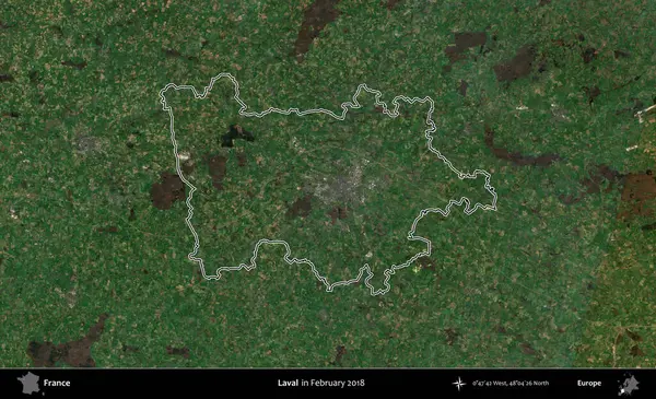 Laval. Copernicus Sentinel 'in Şubat 2018' de çekilen uydu görüntüsünde Fransa 'nın idari bölgesinin ana hatları belirlendi.