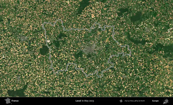 Laval. Mayıs 2023 'te çekilen Copernicus Sentinel karolarından oluşan bir uydu görüntüsünde Fransa' nın idari bölgesinin ana hatları belirlendi.