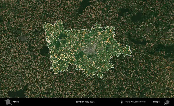 Laval. Fransa 'nın idari alanı, Mayıs 2023' te çekilen Kopernik Nöbetçi karolarından oluşan koyu renkli bir uydu görüntüsüyle vurgulandı ve özetlendi.
