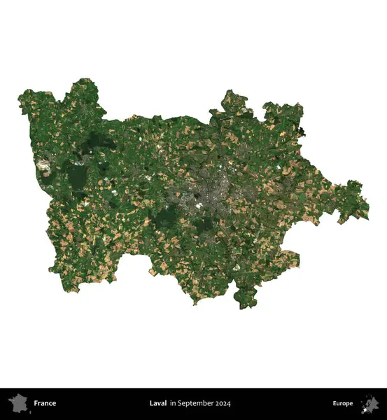Laval. Fransa 'nın idari bölgesi, Eylül 2024' te çekilen Kopernik Nöbetçi karolarından oluşan uydu görüntüsüyle beyaza izole edildi.