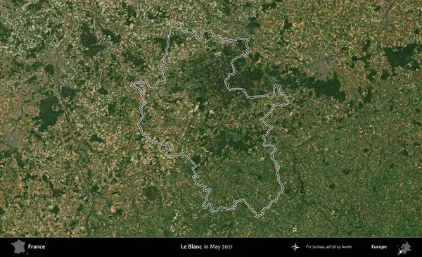 Le Blanc. Mayıs 2021 'de çekilen Copernicus Sentinel karolarından oluşan bir uydu görüntüsünde Fransa' nın idari bölgesinin ana hatları belirlendi.