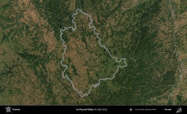 Le Puy-en-Velay. Copernicus Sentinel 'in Temmuz 2023' te çekilen uydu görüntüsünde Fransa 'nın idari bölgesinin ana hatları belirlendi.