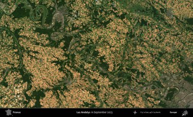 Les Andelys. Copernicus Sentinel 'in Eylül 2023' te çekilmiş uydu görüntüsü üzerine Fransa 'nın idari bölgesi.