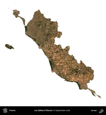 Les Sables-d'Olonne. Fransa 'nın idari bölgesi, Eylül 2018' de çekilen Kopernik Nöbetçi karolarından oluşan uydu görüntüsüyle beyaza izole edildi.