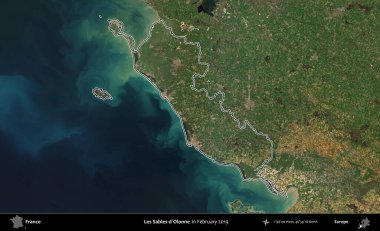 Les Sables-d'Olonne. Copernicus Sentinel 'in Şubat 2019' da çekilen uydu görüntüsünde Fransa 'nın idari bölgesinin ana hatları belirlendi.