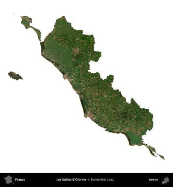 Les Sables-d'Olonne. Fransa 'nın idari bölgesi, Kasım 2022' de çekilen Kopernik Nöbetçi karolarından oluşan uydu görüntüsüyle beyaza izole edildi.