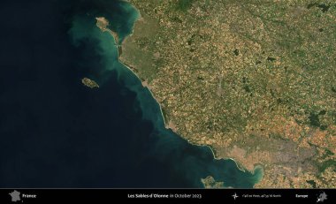 Les Sables-d'Olonne. Copernicus Sentinel 'in Ekim 2023' te çekilmiş uydu görüntüsü üzerine Fransa 'nın idari bölgesi.