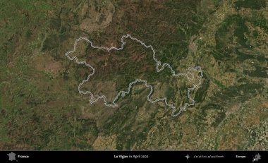Le Vigan. Nisan 2022 'de çekilen Copernicus Sentinel karolarından oluşan bir uydu görüntüsünde Fransa' nın idari bölgesinin ana hatları belirlendi.