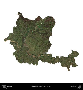 Libourne. Fransa 'nın idari bölgesi, Şubat 2023' te çekilen Kopernik Nöbetçi karolarından oluşan bir uydu görüntüsüyle beyaza izole edildi.