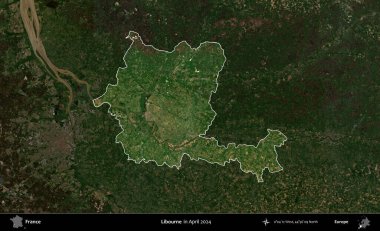 Libourne. Fransa 'nın idari alanı, Nisan 2024' te çekilen Kopernik Nöbetçi karolarından oluşan koyu renkli bir uydu görüntüsü üzerinde vurgulandı ve özetlendi.