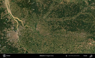 Libourne. Copernicus Sentinel 'in Ağustos 2024' te çekilmiş uydu görüntüsü üzerine Fransa 'nın idari bölgesi.