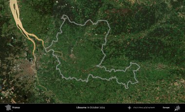 Libourne. Copernicus Sentinel 'in Ekim 2024' te çekilen uydu görüntüsünde Fransa 'nın idari bölgesinin ana hatlarını çizdim.